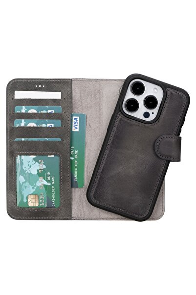PLM iPhone 15 Pro Compatible Leather Wallet Case Mwwn Vs4Ef Gray