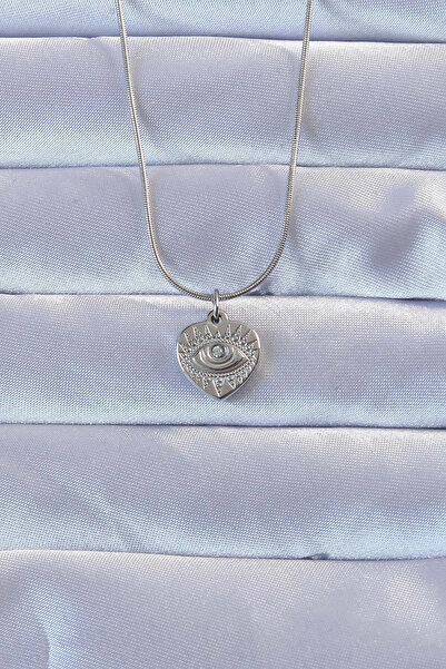 shopwave قلادة على شكل قلب بتفاصيل عين مطرزة بحجر الزركون فضي اللون 316L