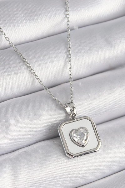 shopwave 316L الصلب الفضة اللون مربع المنجد القلب الزركون الأحجار الكريمة الم...