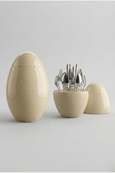 ONON Olimpos 6-Person 24-Piece Cream Egg Fork, Spoon, Knife Set with Stand