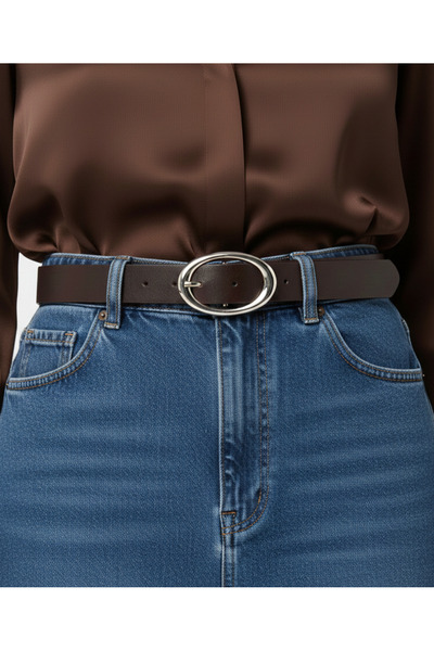 NEW JOURNAL Bitter Brown Oval pentru femei cu cataramă piele sintetică curea ...