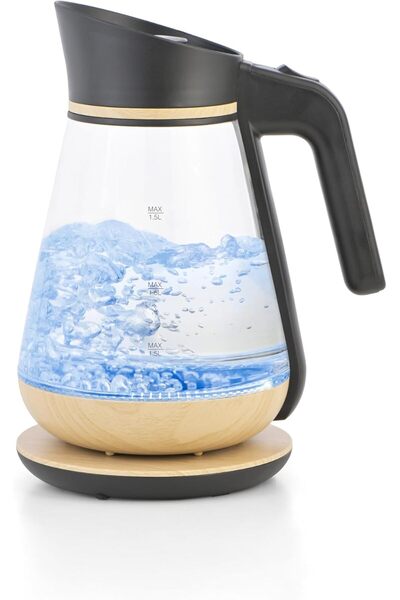 JANO Electric Glass Kettle 2200W for Home and Office, 1.5L Capacity, Black/Wo...