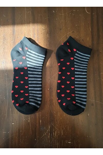 EfemİcGiyim Black Heart and Line Patterned Booties Socks 12-Piece Pack
