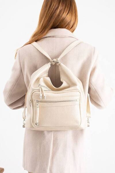 Çanta Trend Soft Multi-Compartment Faux Leather Backpack and Shoulder Bag