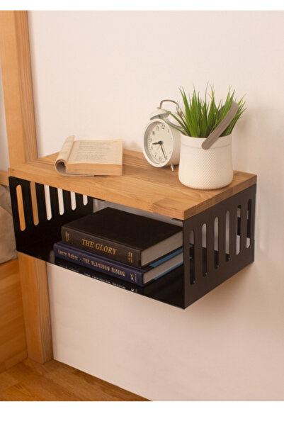 WOODHAUS Duvara Monte Komodin | Yatak Başı Organizatörü | Siyah Metal Gövdeli