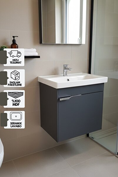 KAREN BANYO Kasırga 50 Cm, Lavabolu Alt Banyo Dolabı, Kapaklı Banyo Alt Dolap...