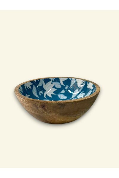 FARALYAHOME Mango Wood Bowl 20X20X7 cm Presentation Bowl Salad Bowl Leaf Patt...