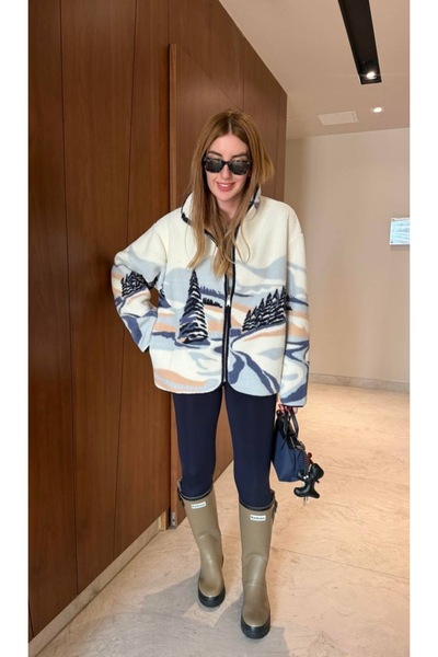 Mzr Collection KADIN DAĞ DESEN TAM FERMUARLI CEPLİ PELUŞ POLAR SWEATSHİRT