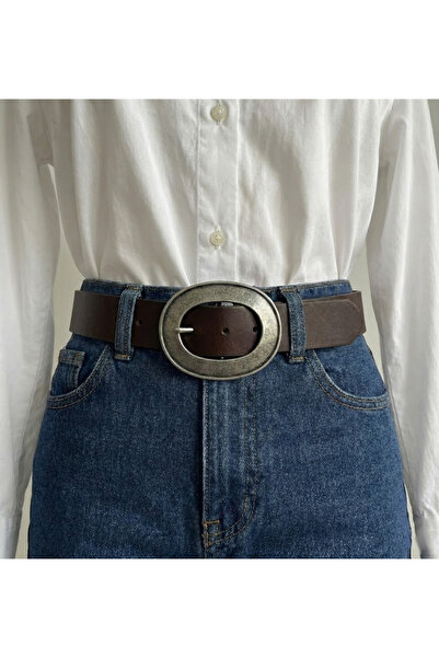 NEW JOURNAL Γυναικείο Bitter Brown Oval Silver Με αγκράφα Τεχνητό δέρμα Ζώνη ...