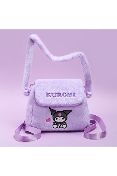 SANRIO حقيبة كروسبودي بنقشة كورومي أرجوانية، حقيبة يد، حقيبة قطيفة، حقيبة يد ...