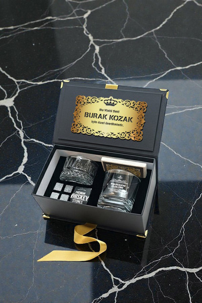 hediyemen İsme Özel Prestijli Kutusunda Erkeğe Hediye Viski Bardak Seti