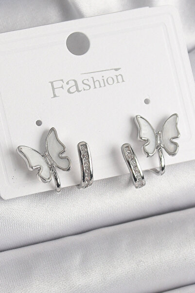 shopwave أقراط نسائية من حجر الزركون الفضي والنحاسي باللون الأبيض ومزينة بفرا...