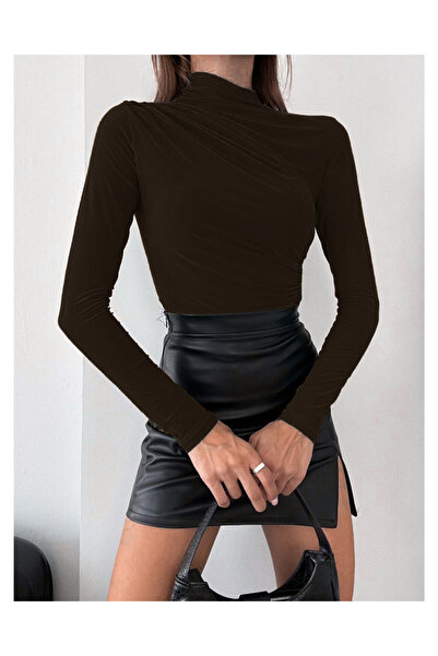 Elaxi Γυναικεία υφασμάτινη μπλούζα με λαιμόκοψη και ντραπέ τύπου Vanezia