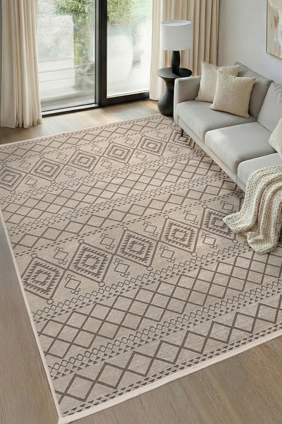 Colore Home Cool Ethnic Pattern Non-Slip Base Beige Color Chenille Rug Runner