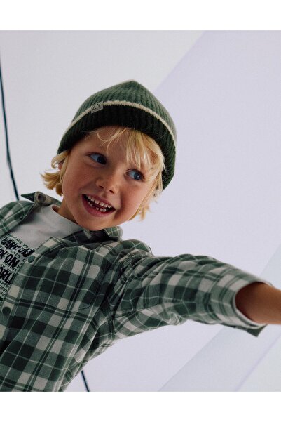 Ziddy Ribbed knit beanie for boys, beige/green