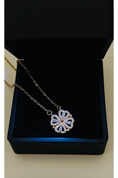 mibrillo Mıknatıslı açılır kapanır aşk kolyesi yonca kalp sevgililer günü hed...