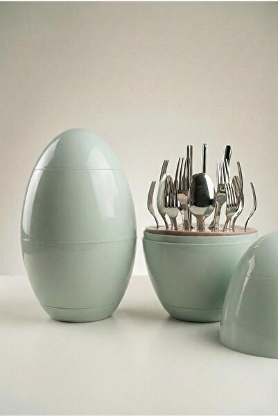 ONON Olimpos 6-Person 24-Piece Green Egg Stand Fork, Spoon, Knife Set