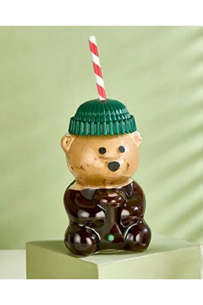 Shn Goggy Bear Handmade Glass Coffee Cup with Teddy Bear