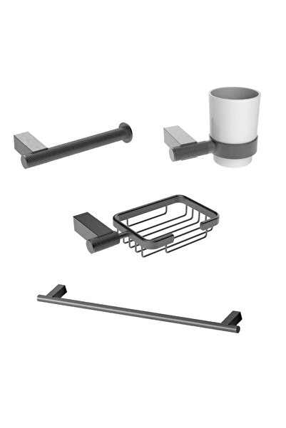 Milano Luxe Armano 5Pc Matte Grey Bathroom Accessories Set, Durable Brass, DI...