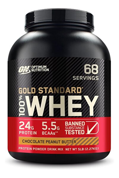 Optimum مسحوق بروتين مصل اللبن 100% من نيوترشن جولد ستاندرد، بنكهة زبدة الفول...