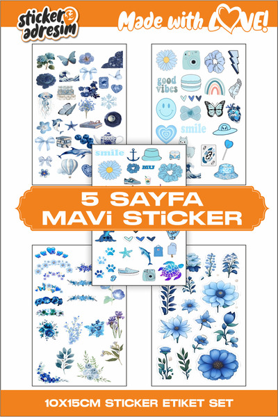 Sticker Adresim 5 Sayfa MAVİ Sticker Set - Etiket - Bullet Journal