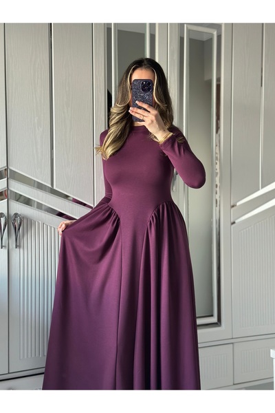 AB LOOKS فستان نسائي طويل من قماش المودال القطني ذو مظهر كورسيه وأكمام طويلة ...