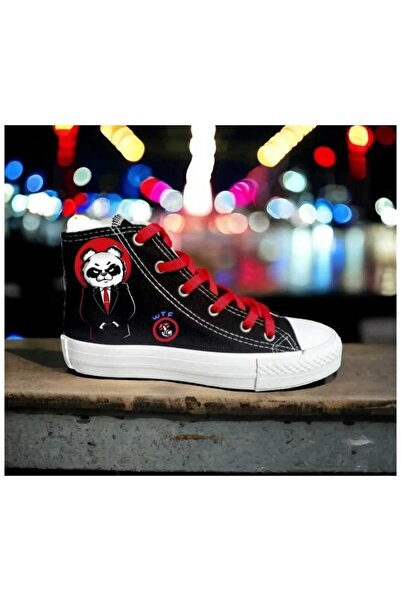 lias desing حذاء رياضي للأطفال من القماش الأسود المطبوع عليه شكل الباندا الأح...