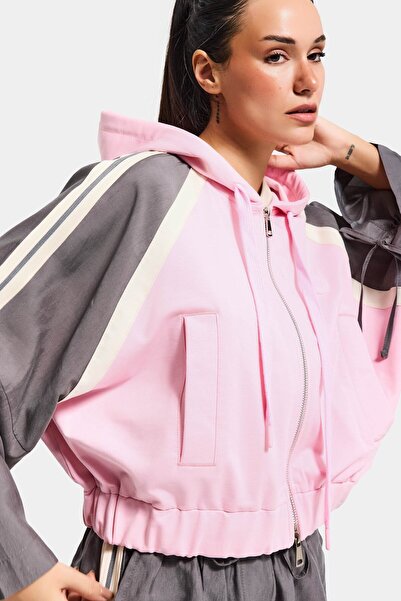 it's basic Дамска сива розова s6-98 прекалено голяма раирана качулка специале...