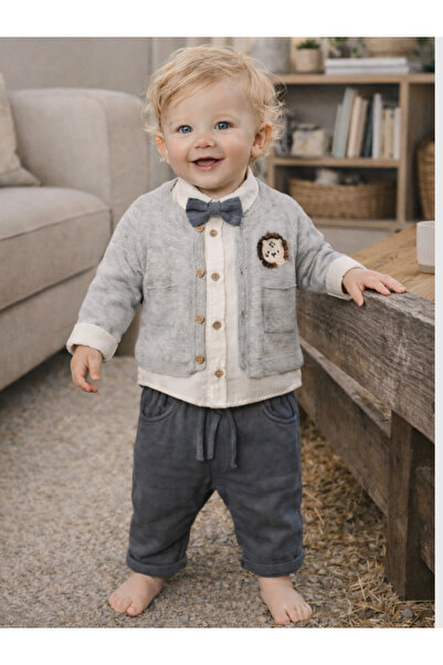 Naka Concept Leo Classic Baby Boy Knitwear Set Bow Tie Shirt Muslin Pants 4 P...