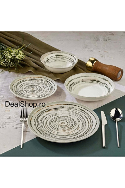 dealshopromania Rustico Green Porcelain Dinner Set 48 Pieces for 12 People Ci...