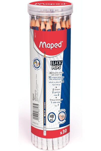 Maped BlackPeps Triangular Pencil Set, 30 Pieces, with 1 Sharpener and 1 Eras...