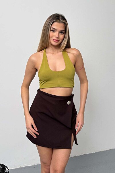 GİYSA Women's Shorts Skirt with Buckle Accessories and Zipper Closure, Plum -...