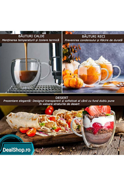 dealshopromania Set of 4 double-walled heat-resistant coffee cups 250 ml