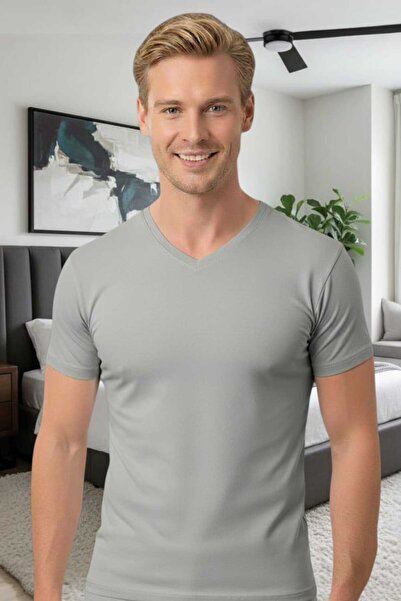 Tezzgelsin Tricou bărbătesc din bumbac pieptănat cu decolteu în V și Lycra