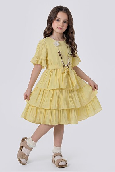 Pina Kids Girl's Layered Skirt Short Sleeve Dress with Necklace
