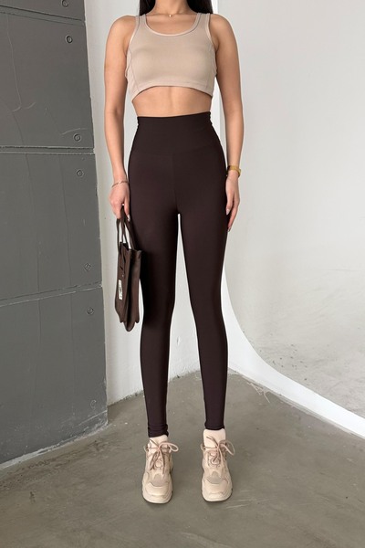 shaban Women's Brown High Waist Slimming Stretchy Leggings