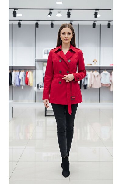 Gönülden Tasarım Red Women's Trench Coat S/M