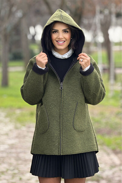 Nevin Kaya Moda Khaki Solid Color Felt Coat