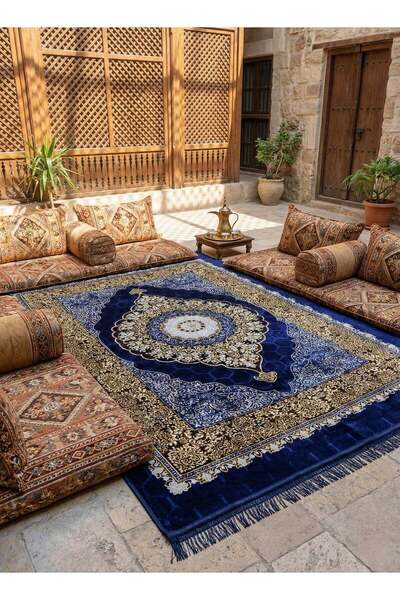 l'elefante Royal Blue Heritage Ground Seating Mat with 3D Pattern - Orthopedi...