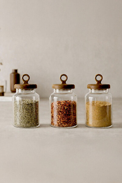 Kitchen Life Bohemia 3-Piece Borasilicate Jar Spice Rack Set with Acacia Lid ...