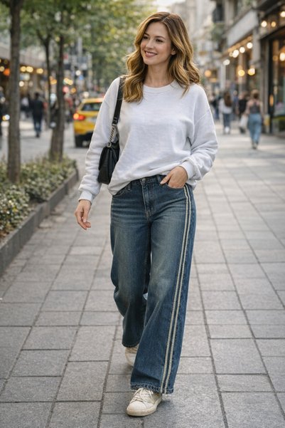 couis Non-Lycra Stonewashed High-Waisted Wide-Leg Jeans