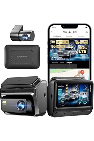 DDPAI Z60 4G Dash Cam for Cars Front and Rear, 4K+1080P Remote Monitor Dashca...