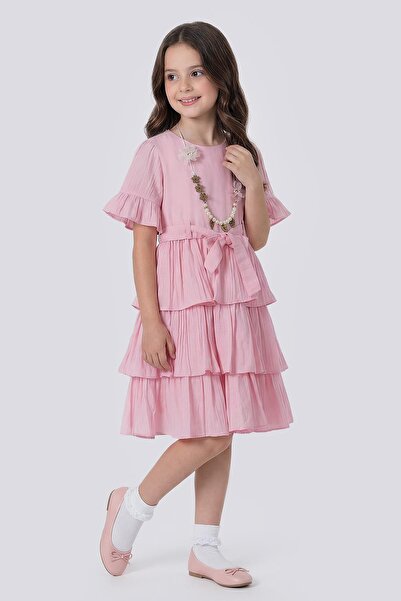 Pina Kids Girl's Layered Skirt Short Sleeve Dress with Necklace