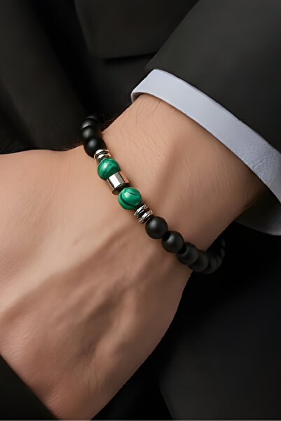 NBS Beautiful Naturel Stones سوار رجالي أنيق بتفاصيل من المالاخيت مقاس 8 مم (...