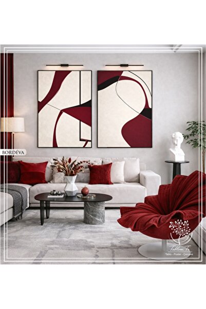 Tablomtr Bordeva - Dijital Baskılı Siyah Metal Çerçeveli Gerçek Camlı 2'li De...