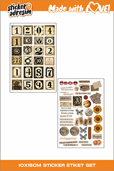 Sticker Adresim 6 Sayfa VİNTAGE Sticker Set - Etiket - Bullet Journal
