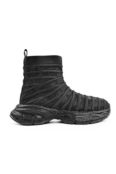 Tmall Women's High Top Sports Shoes,Sock-Style, D1461, Black