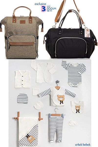 Beyaz Bebek 3'lü Bebek Doğum Seti (10 PARÇALI HASTANE ÇIKIŞ SETİ,ANNE&BEBEK B...