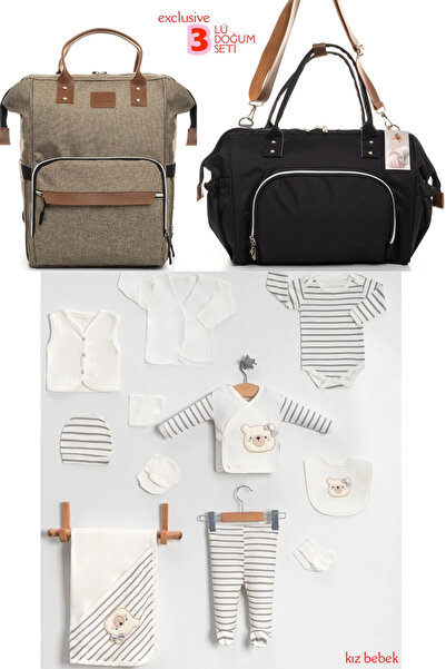 Beyaz Bebek 3'lü Bebek Doğum Seti (10 PARÇALI HASTANE ÇIKIŞ SETİ,ANNE&BEBEK B...