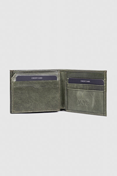 LEWİS POLO Hera Genuine Leather Convenient Crazy Green Men's Wallet with Plen...